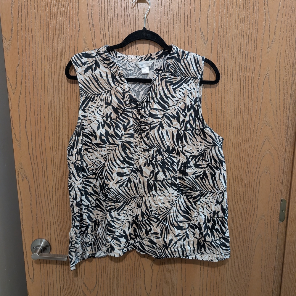 Christopher & Banks Black and Cream Tropical Print Blouse